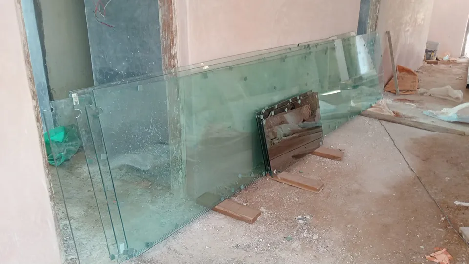 Glass installation work on site